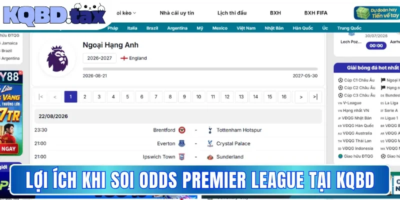 Lợi ích khi soi Odds Premier League tại KQBD