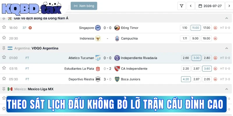 Theo sát lịch đấu không bỏ lỡ trận cầu đỉnh cao 